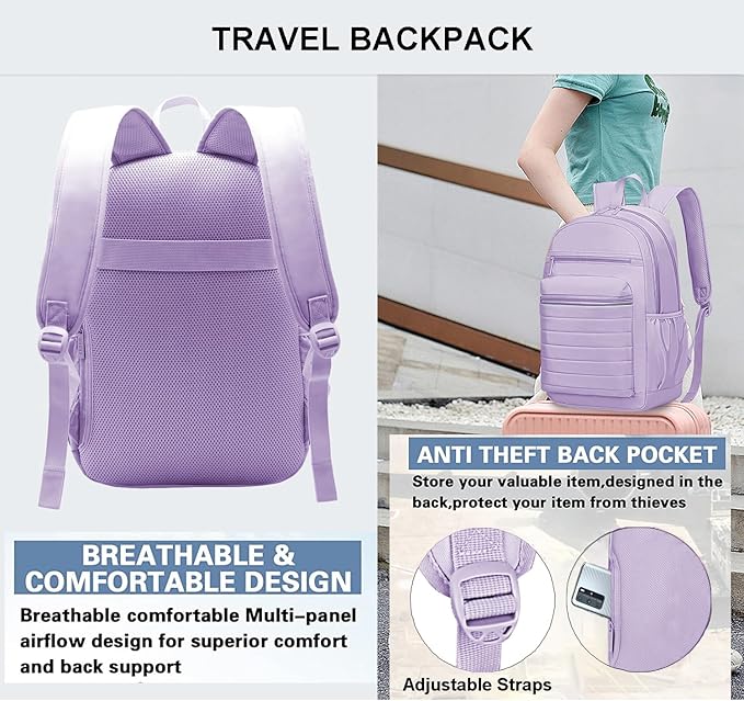 KEOFID Travel Backpack for Women, Womens Work Backpacks, Anti-theft Backpack Purse, Back pack for College Girls, Carry-On Travel Backpacks,Bookbag(Purple)
