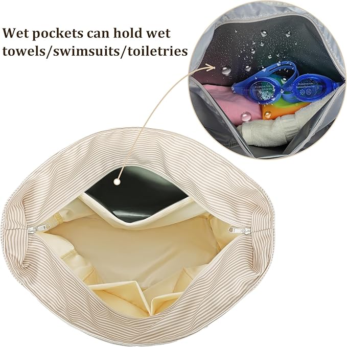 LEDAOU Large Beach Bag Women Waterproof Sandproof Zipper Beach Tote Pool Bag for Swim Gym Grocery Travel with Wet Pocket | Waterproof, Sandproof, Zipper, Pool, Gym, Grocery