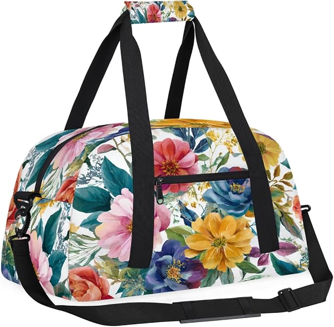 Kids Duffle Bag Girls Boys Spring Boho Flowers Botanical Weekender Overnight Bag,Lightweight Duffel Bags for Traveling Gym Sport Dance
