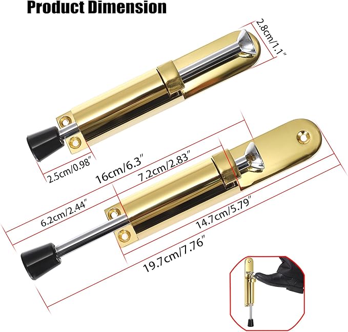 Sumnacon Kickdown Door Stop - Stainless Steel Easy Step Door Stopper, Spring Loaded Telescopic Step On/Off Door Stopper Rubber, Adjustable Heavy Duty Door Locks Holder Stop/Release by Foot, Gold