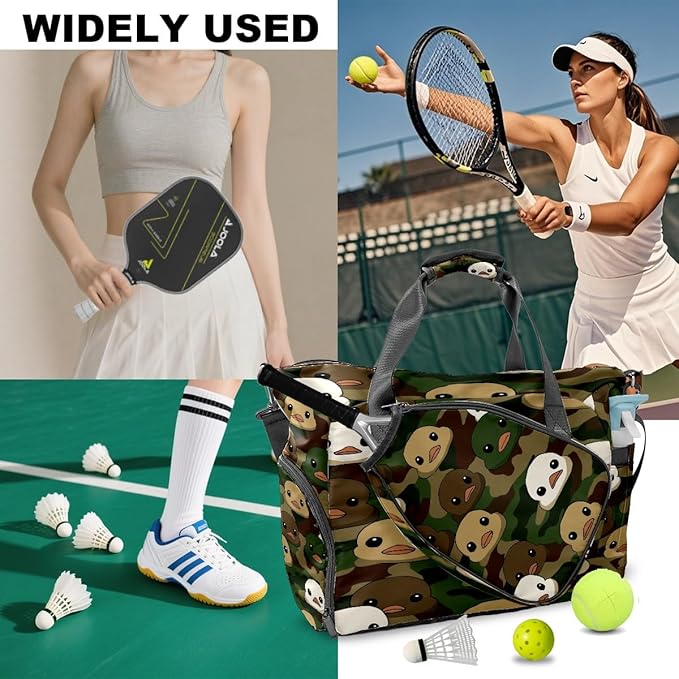 Duck Camouflage Gym Bag for Women & Tennis Bag, Large Sports Duffel Bag Waterproof with Ventilated Shoe Compartment & Front Racket Sleeve, Lightweight Travel Weekender Overnight Bag