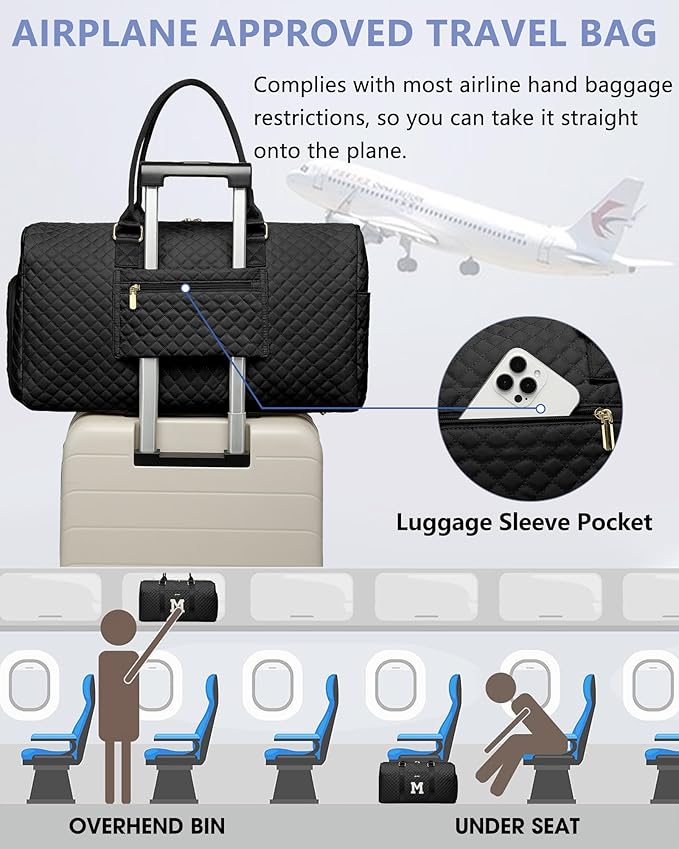 Women Weekender Travel Duffle Bag: Initial Duffel Overnight Bags with Shoe Compartment Large Carry on Tote with Toiletry Bag Weekend Traveling Yoga Gym Hospital Bag for Women with Wet Pocket Letter M