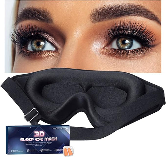 Black Sleep Mask for Men Eyelash Extension, Eye Mask for Lash Extensions No Pressure 3D Sleep Mask, Women Sleep Protector Eye Shade Cover for Travel Yoga Nap