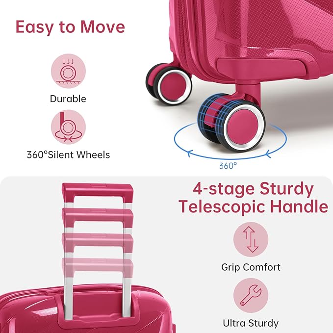 Carry On Luggage 22x14x9 Airline Approved, 20 Inch Expandable Hardshell Luggage Carry-on Suitcases with Spinner Wheels, Carry On Suitcase Set for Women (ROSE RED)