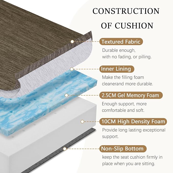 baibu Gel Memory Foam Recliner Cushions with Lumbar Support Pillow for Elderly, 20x20x5 Inch Thick Dual-Layer Design Non-Slip Seat Cushion for Recliner Chair for Reduce Hip & Lumbar Pain, Brown