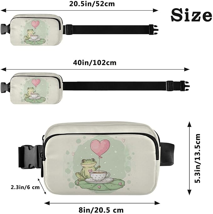 Kawaii Teacup Frog Heart Balloon Fanny Pack for Women Men Water Resistant Fashion Waist Packs with Adjustable Strap Belt Bag for Travel Workout Jogging Hiking 21219095