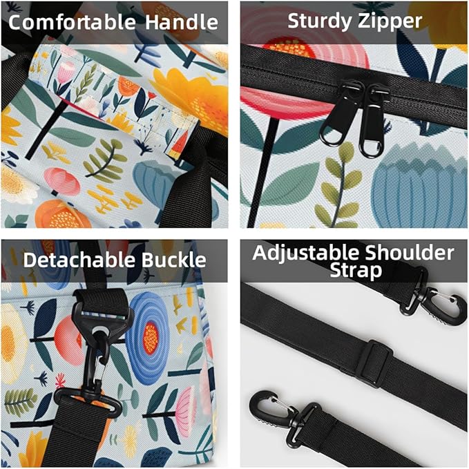 Duffle Bag for Women Men, Pastel Colorful Floral Gym Bag for Travel Sports, Lightweight Waterproof Weekender Overnight Bags with Adjustable Strap