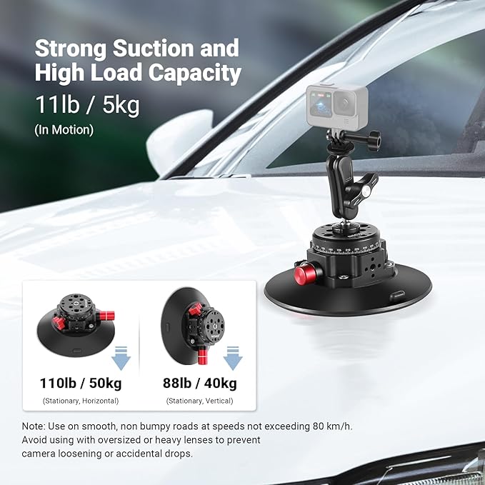 NEEWER 6" Suction Cup Camera Mount with Ball Head Magic Arm, 2 Pack Metal Car Mount for Camera/Action Camera/Phone, Air Pump Vacuum on Car or Window Glass with 1/4" 3/8" ARRI Mounting Holes, CA013