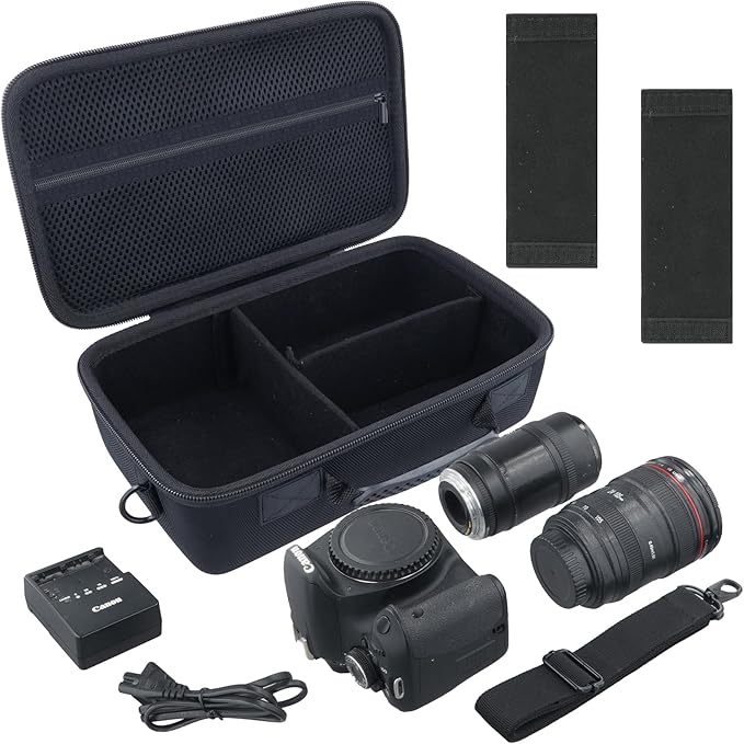 Camera Case Compatible with Canon EOS Rebel T7 / T100 / R50 / R100 / R5 / R6 Mark II / 90D DSLR Camera with 18-55mm Lens,Sony,Nikon DSLR Camera Protective Case with Shoulder Strap (Black Case)