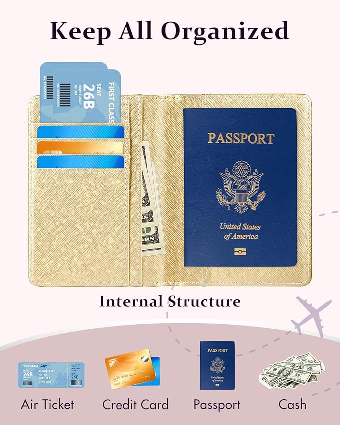 Slohif Passport Holder Initial Lugguage Tag Set Suitcase Cover Wallet Case for Travel Women - Leather Letter Passport Book Personalized Organizer Card Protector Sleeve Essentials Slim Carrier Gold A