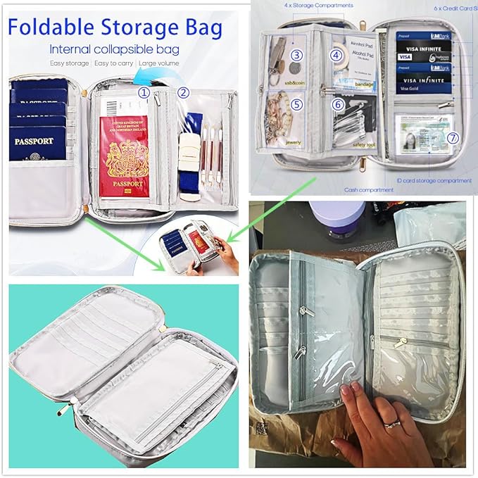 Multifunctional, Practical, RFID Family Passport holder, Travel wallet (green), Travel document manager, Passport Bag, Three-layer Design, Multiple Pockets，Big Storage