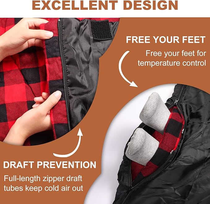 XL Queen Size 2 Person Double Sleeping Bag for Adults, Lightweight Compact with Flannel Liner & Thermolock Draft Tube, Machine Washable All Season Camping Travel