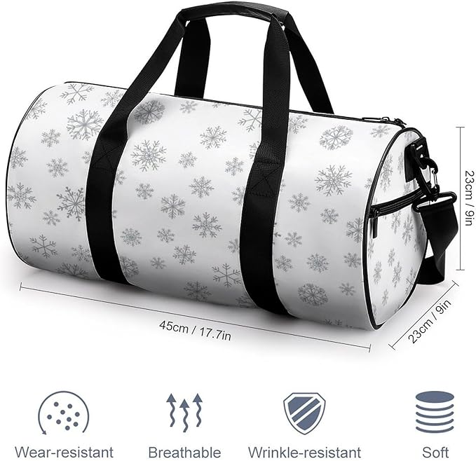 Basketball Football Weekender Bag Dance Sports Gymnastics Bag Lightweight Travel Sports Bags (White Snowflake Christmas)