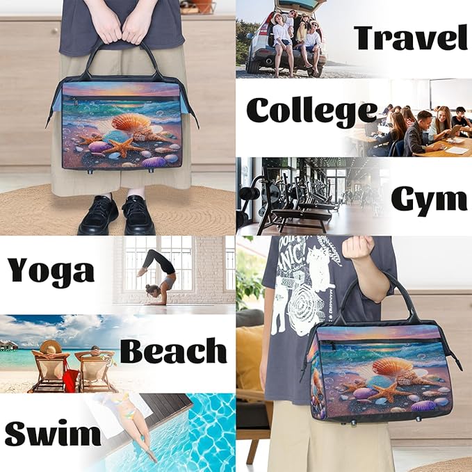Overnight Weekender Bags for Women Men, Colorful Sunset Beach Shell Starfish Waterproof Travel Carry On Duffel Bag, Lightweight Sports Gym Bag for Fitness, Workout, Travel