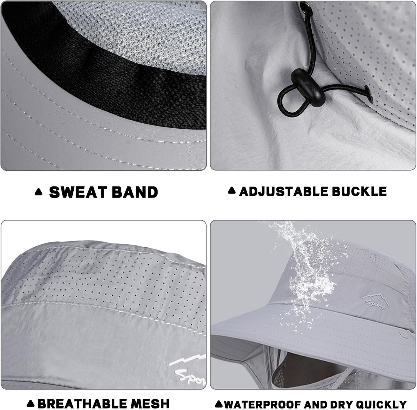 Rosoz Sun Hat for Men Women with Neck Flap,Wide Brim UPF50+ Fishing Hat with Detachable Face Cover Outdoor Sun Protection Hat