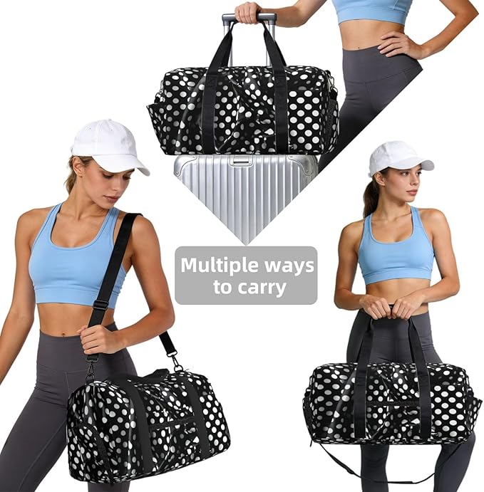 Black white corrugated dots Print Gym Bag with Shoe Compartment for Women Men, 17.7in Sports Duffle Weekender Tote, Overnight Travel Duffel Bag Carry On