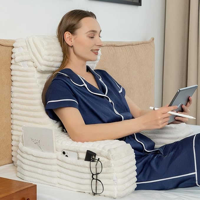 ENITYA Back Pillow for Bed Sitting up, Reading Pillow for Sitting in Bed Adult, Back Support Wedge for Reading/Resting/Post Surgery/Watching TV/Gaming,Ivory