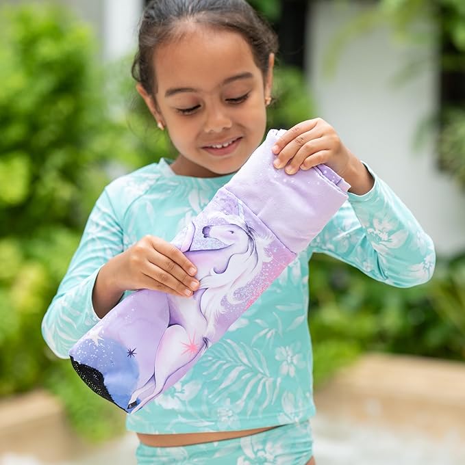 Kids Beach Towel – Quick-Dry Microfiber Pool Towel, Thin, Sand-Free, Perfect for Camping, Travel, Summer Camp, Cruise Essentials – Unicorn, Purple, 30" x 60"