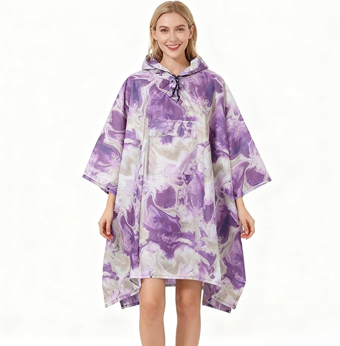 Hooded Rain Poncho for Adults - Waterproof Rain Coat and Lightweight Jacket 3-in-1 Multi-Function with Pockets