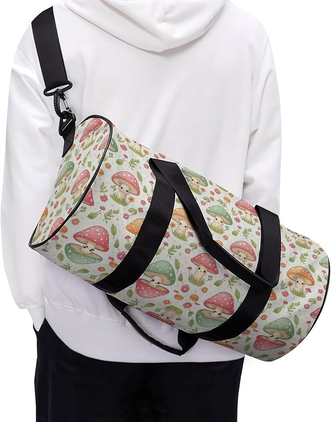 Travel Duffle Bag Pink Mushroom Carry On Weekender Bags Workout Lightweight Duffel Bags for Men and Women