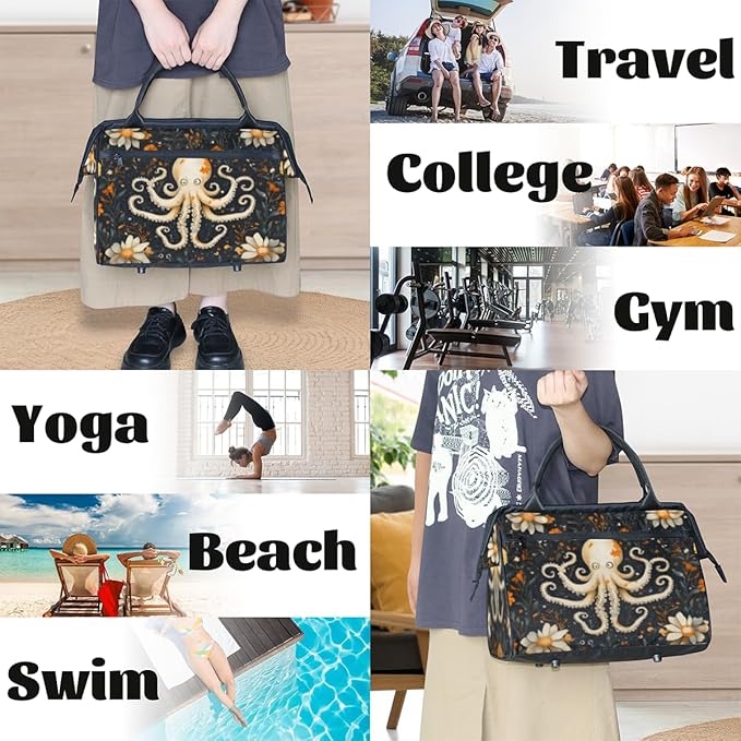 Octopus Theme Overnight Weekender Bag for Women Men Travel Duffel Bags Waterproof Luggage Carry on Sports Yoga Gym Bag