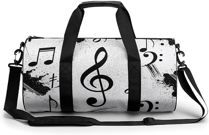 Basketball Football Weekender Bag Dance Sports Gymnastics Bag Lightweight Travel Sports Bags (Black And White Music Notes)