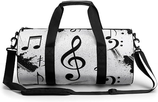 Basketball Football Weekender Bag Dance Sports Gymnastics Bag Lightweight Travel Sports Bags (Black And White Music Notes)