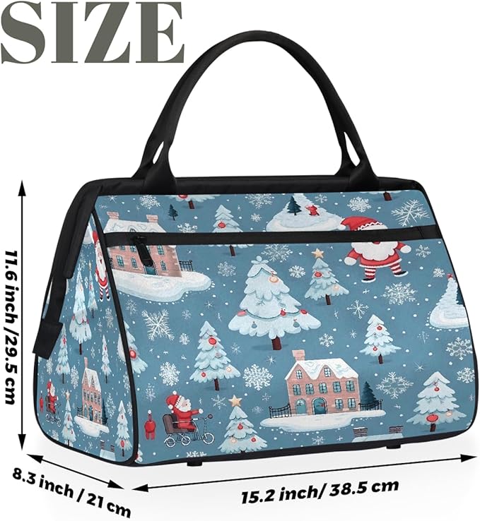 Overnight Weekender Bags for Women Men, Xmas Tree Santa Claus Snowflake Waterproof Travel Carry On Duffel Bag, Lightweight Sports Gym Bag for Fitness, Workout, Travel