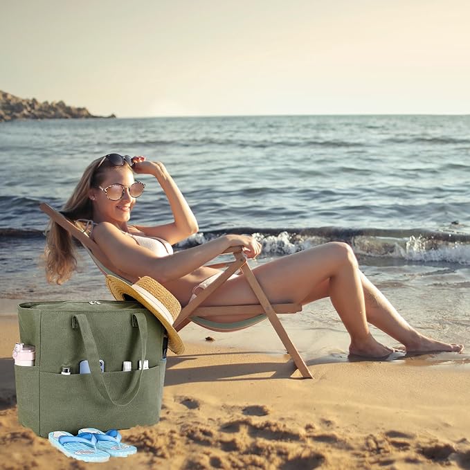 LEDAOU Large Beach Bag Women Waterproof Sandproof Zipper Beach Tote Pool Bag for Swim Gym Grocery Travel with Wet Pocket | Waterproof, Sandproof, Zipper, Pool, Gym, Grocery