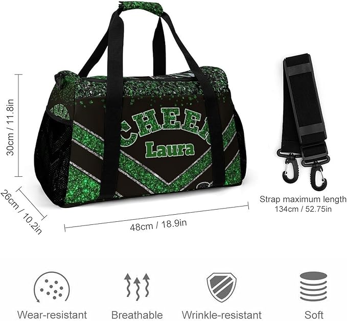 Personalized Cheer Bag Gifts for Girls Sport Cheerleading Gym Travel Duffel Bag Overnight Weekender Bags with Name (Green)