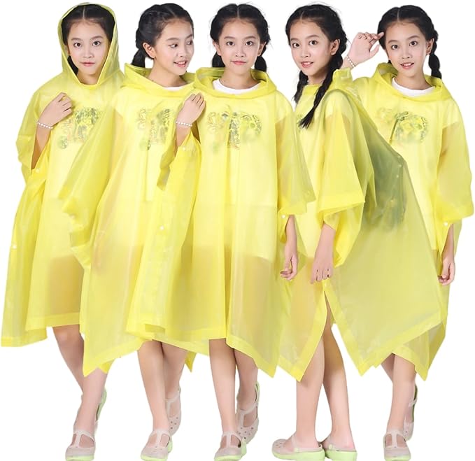 Rain Poncho for Kids (2 Pack), Reusable EVA Children Raincoat Ponchos Rain Jacket with Hood for 6-14 Girls Boys