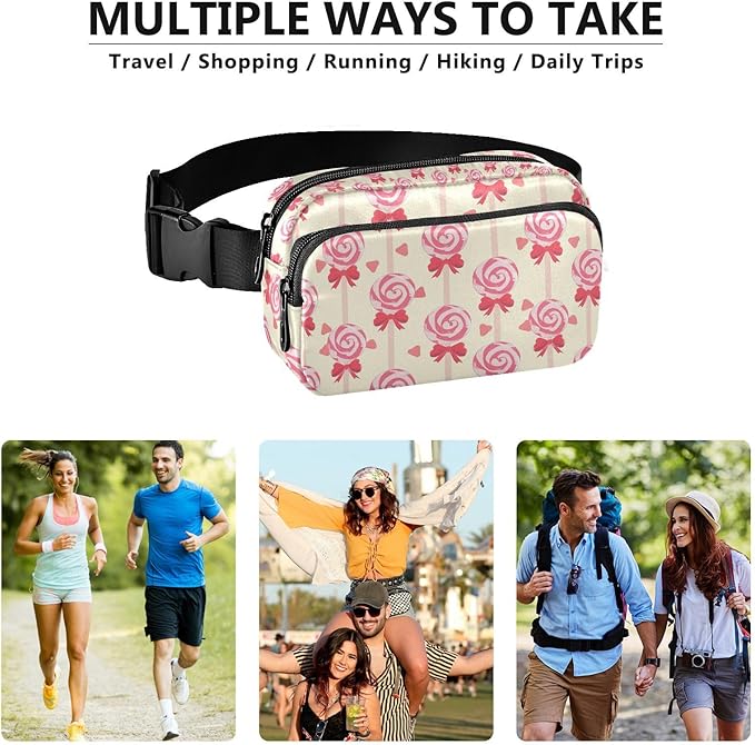 Kawaii Bow-knot Lollipop Fanny Pack for Women Men Water Resistant Fashion Waist Packs with Adjustable Strap Belt Bag for Travel Workout Jogging Hiking 21220361