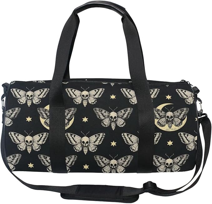 MNSRUU Sports Duffel Bags, Gothic Moth Star Athletic Gym Bag Overnight Workout Travel Tote Luggage for Men Women Yoga