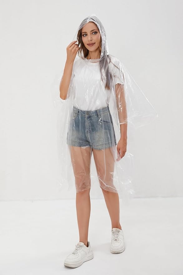 Disposable Adults Clear Rain Ponchos,Transparent White Waterproof Raincoats Rain Jackets
