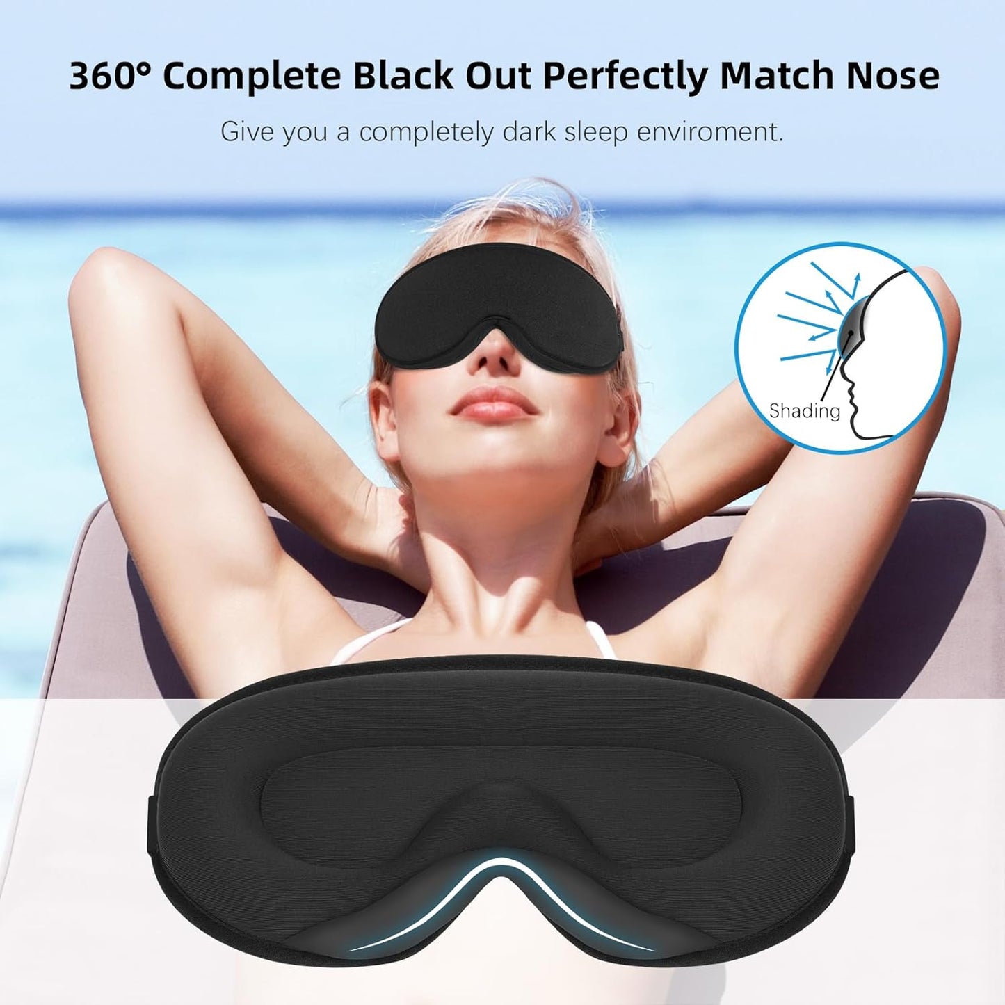 Sleep Mask,3D Contoured Sleeping Mask,99% Light Blocking Eye Mask, Zero Eye Pressure Cup Blindfold for Men Women, with Adjustable Strap for Sleeping, Yoga,Traveling(Black)