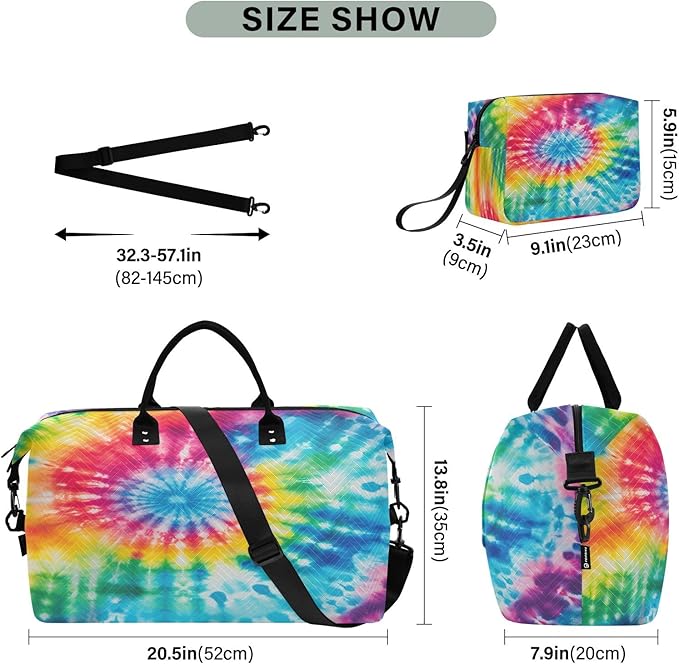 Rainbow Spiral Tie Dye Travel Duffle Bag Gym Yoga Carry on Bags for Men Women Weekender Bag