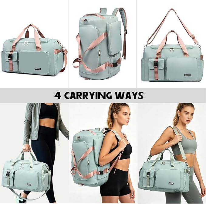 Eslcorri Gym Duffle Bag for Women Men, Sports Backpack with Wet & Shoe Compartment, Fitness Overnight Weekender Bag for Yoga, Swim, Travel (B, Light Blue)