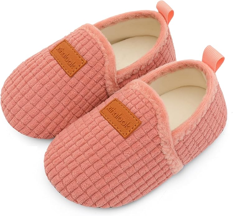 XIHALOOK Toddler Boys Girls House Slippers with Microfleece Lining Cozy Household Shoes Non-slip for Kids