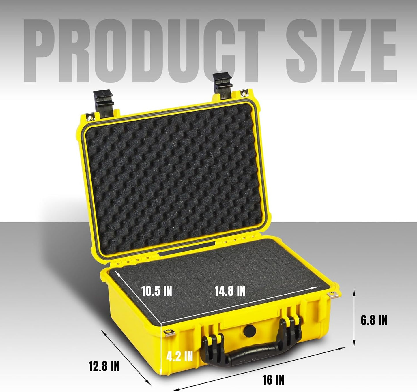 16x 12.8x 6.8 Inch Hard Case, Portable Weather Waterproof Protective Camera Case with Customizable Foam, Fit Use of Drones, Camera, Equipments, Yellow
