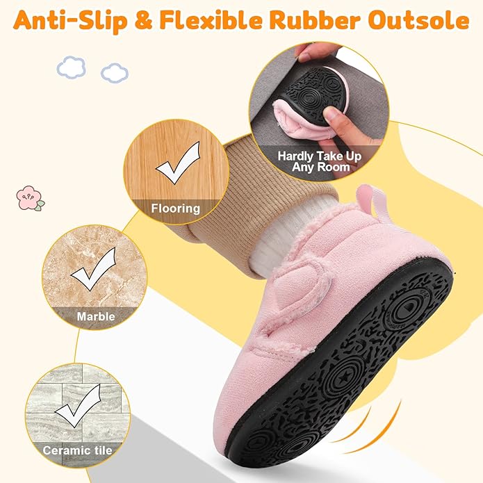 JOINFREE Toddler Slippers Boys Girls Adjustable House Shoes Barefoot Sock Shoes with Rubber Sole Baby Comfort Warm Indoor Outdoor Walking Shoe