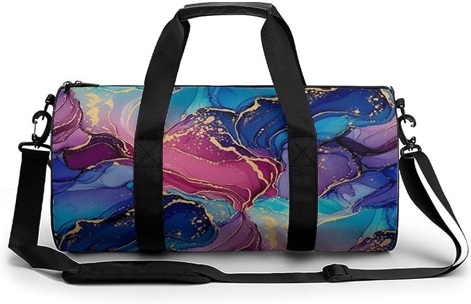 Durable Travel Gym Sports Bag Purple Blue Pink Marble Art Workout Lightweight Foldable Overnight Bag Training Workout Bags
