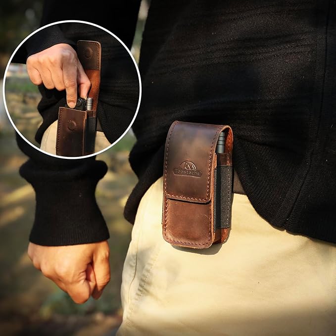 Topstache Leather Multitool Sheath - Belt Clip Multitool Holster for Leatherman - Leather Tool Pouch - Multi Tool Case Sheath for Belt - Magnetic Closure Pocket EDC Organizer, M,DarkBrown