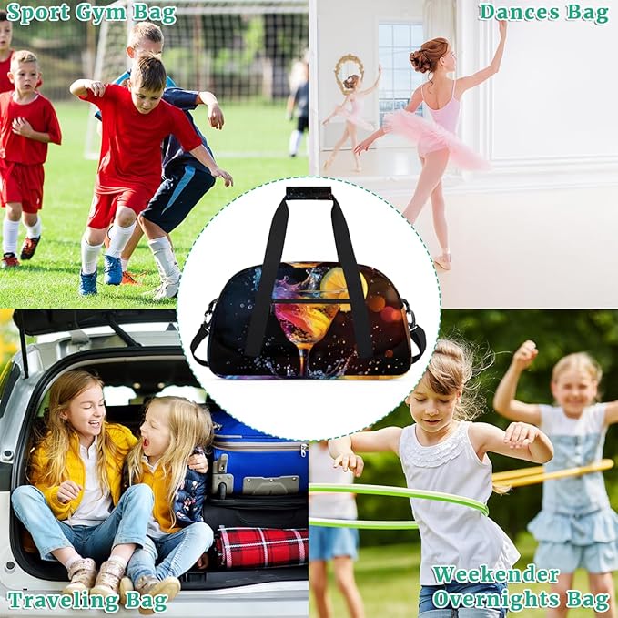 Cocktail Kids-Duffel-Bags Gymnastics Dance Bag Carry-On Overnight Travel Gym Lightweight Dance Sports Bags For Girls Boys Kids，