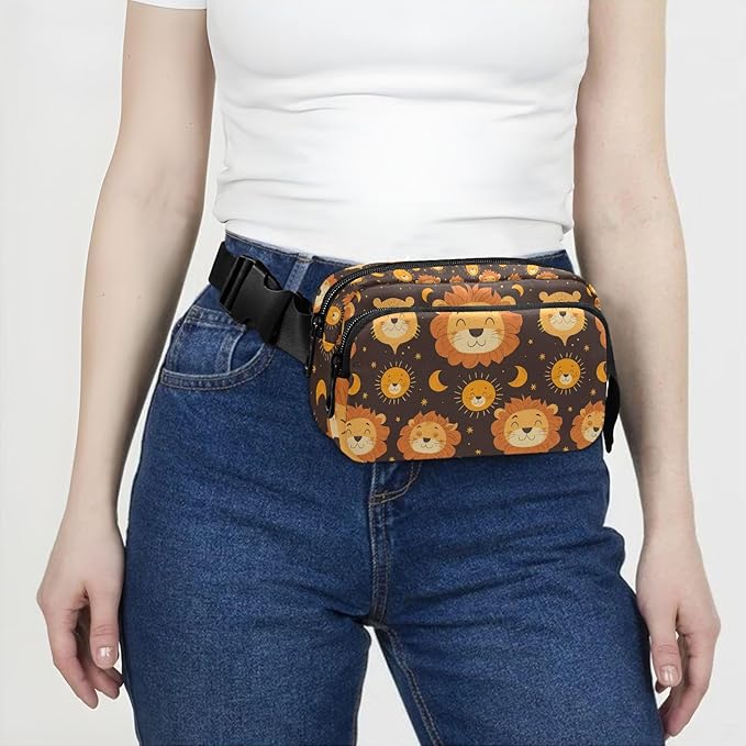 Cute Lion Face Fanny Pack for Women Men Water Resistant Fashion Waist Packs with Adjustable Strap Belt Bag for Travel Workout Jogging Hiking 21219982