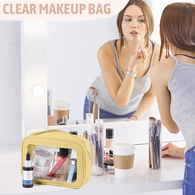 3PCS Clear Toiletry Bag,TSA Approved Travel Pouch with Zipper for Cosmetics and Toiletries，Diaper Bag Organizer Pouch Set, Purse Organizer and Clear Car Bag for Women and Kids