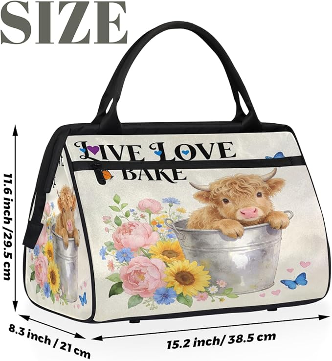 Travel Gym Carrying Bag - Highland Cow Overnight Weekender Bag for Women Men Girls - Shoulder Large Capacity Tote Bag for Travel, Yoga, School,Mommy Hospital Bag for Labor and Delivery