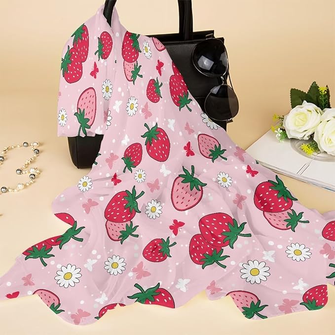 Oversized Lightweight Thin Beach Towel for Women Men Adult Gifts Compact Sandproof Quick Dry Clearance Towels Sand Free Pool Beach Essentials Accessories M, Strawberry Flower Print Pink