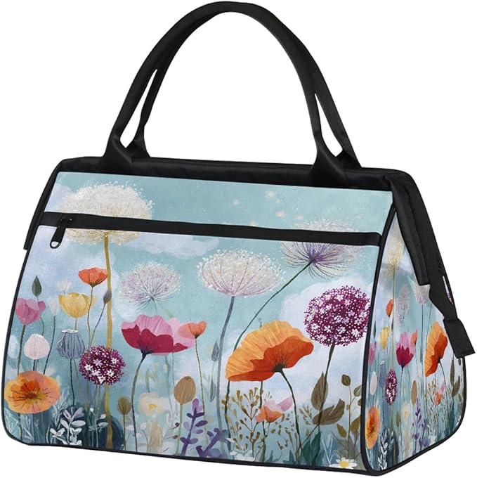 Overnight Weekender Bags for Women Men, Garden Wildflowers Waterproof Travel Carry On Duffel Bag, Lightweight Sports Gym Bag for Fitness, Workout, Travel