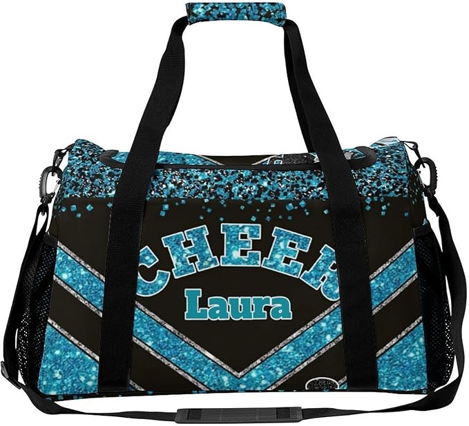 Personalized Cheer Bag Gifts for Girls Sport Cheerleading Gym Travel Duffel Bag Overnight Weekender Bags with Name (Blue)