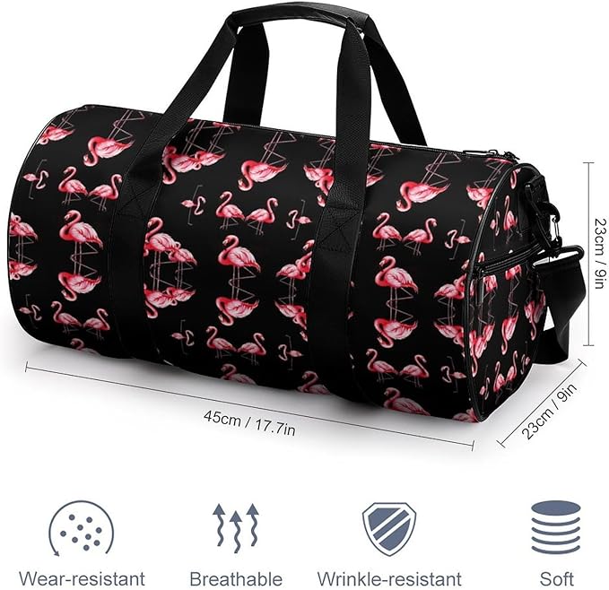 Unisex Foldable Gym Bag Pink Flamingo Art Lightweight Travel Sports Bag Workout Yoga Dance Bags Overnight Weekender Bags